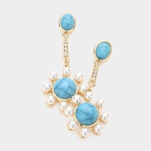 Natural Stone Turquoise & Pearl Statement Earrings